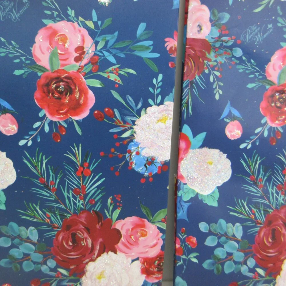 Lot of 3 Pioneer Woman Wine Bottle Gift Bag Christmas Wishful Winter Blue Floral